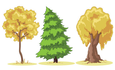 Illustration of a cartoon trees on a patch of grass