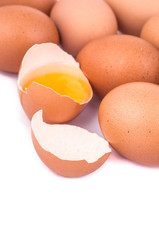 eggs on a white background with an open egg