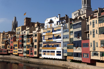 Fototapeta premium View of the old town with colorful houses reflected in water Jew