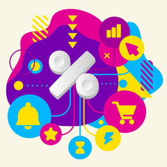 Percent on abstract colorful spotted background with different i