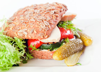 sandwich with grilled vegetables and chicken