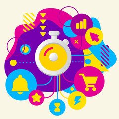 Stopwatch on abstract colorful spotted background with different