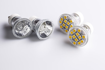 Modern LED bulbs with classic old bulbs