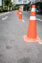 Traffic control cones at side street to prevent car parking
