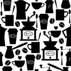 Vintage seamless pattern with vector coffee silhouette.