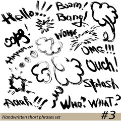 Set of Hand written short phrases HELLO, BOOM, OOPS, OMG, etc. i