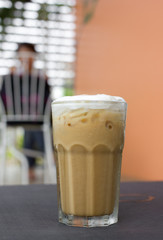 Iced coffee cappuccino with soft cream.