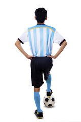 Back view of football player isolated