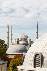 Fototapeta na wymiar Blue Mosque on background the blue sky