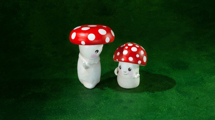 cute puppets handmade, green background