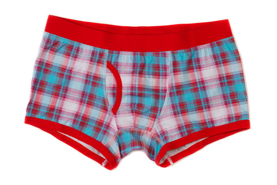 Men's boxer shorts in blue and red checkered.