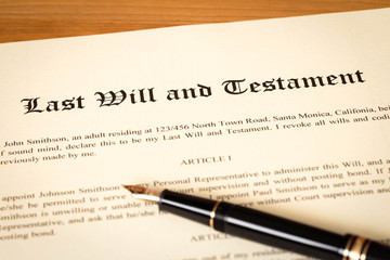 Last will and testament with pen concept for legal document