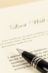 Last will on cream color paper focus at pen concept for legal do