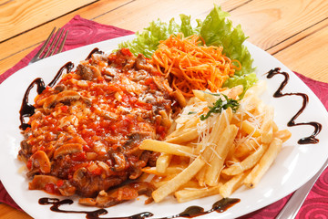 french fries with vegetables