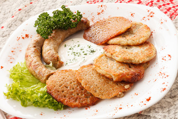potato pancakes with sausage