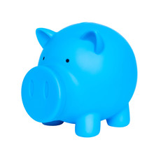 Blue piggy bank on white background