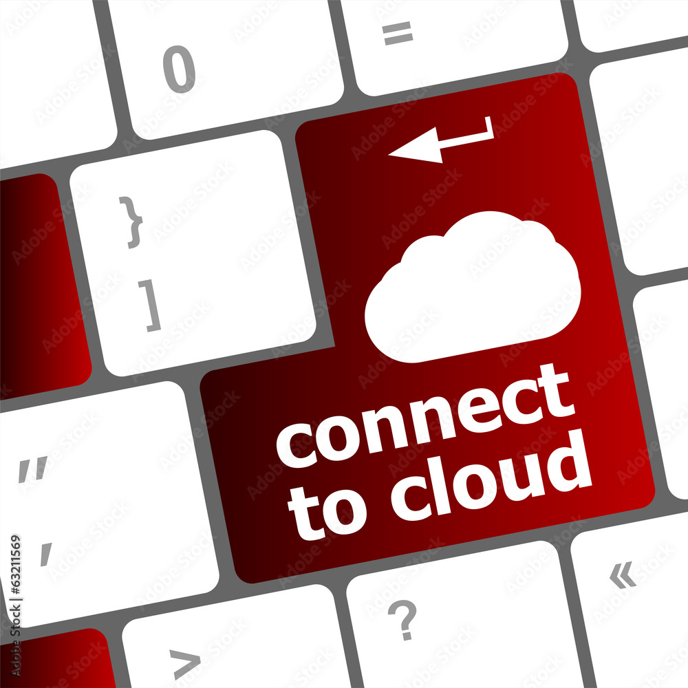 Poster connect to cloud, computer keyboard for cloud computing