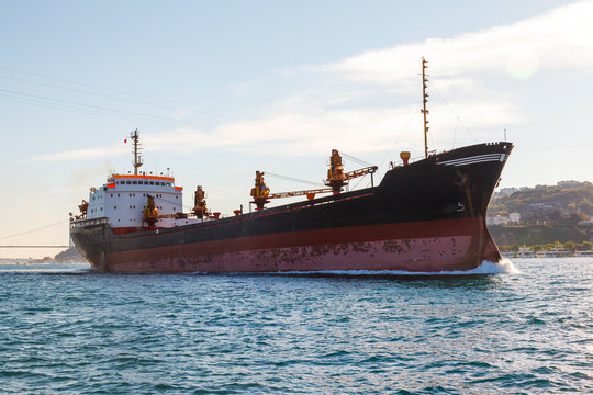 large ship tanker proceeding along the Bosphorus