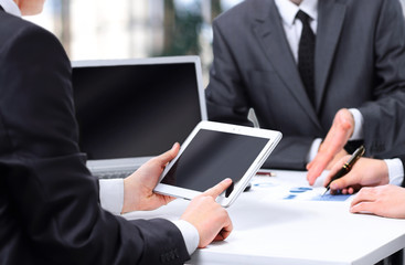 modern business team using tablet computer to work