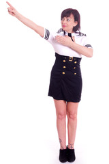 Flugbegleitering in kompletter Arbeitskleidung