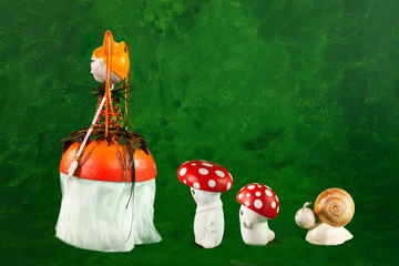 cute puppets handmade, green background