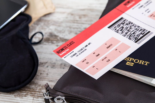 Airline ticket, passport and electronics