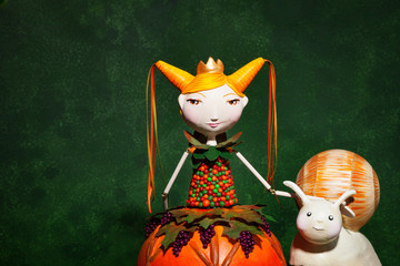 cute puppets handmade, green background