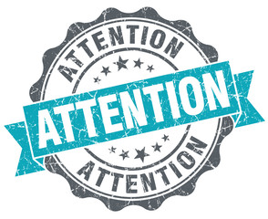 Attention blue grunge retro style isolated seal
