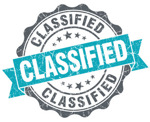 Classified blue grunge retro style isolated seal