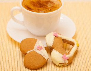 Coffee bikini underwear gingerbread cake cookie on bamboo mat