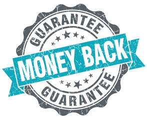 Money back blue grunge retro style isolated seal