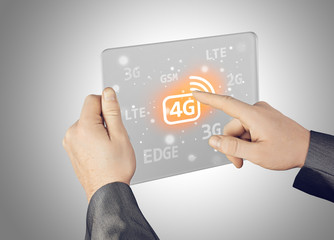 Fototapeta premium Businessman pushing 4g
