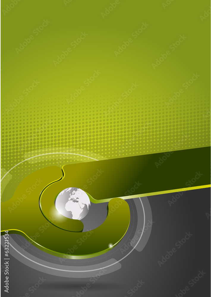 Aufkleber Abstract green vector tech background with globe.