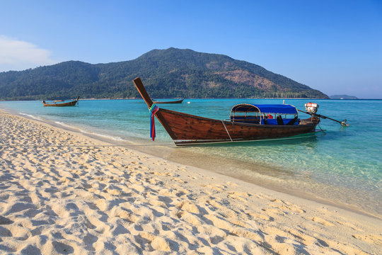 Longtail boat and beautiful beach of Koh Lipe, Thailand