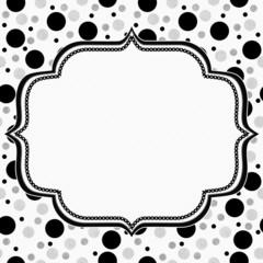White, Gray and Black Polka Dots Frame with Embroidery Backgroun