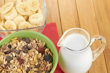 Delicious and healthy cereal in bowl with milk