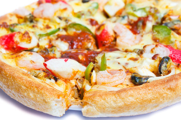 Delicious pizza with seafood.