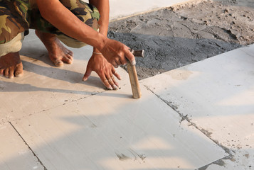 floor tile installation for house building