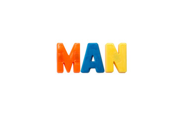 Letter magnets MAN isolated on white