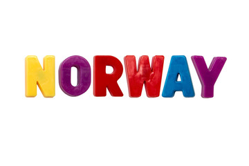 Letter magnets NORWAY isolated on white