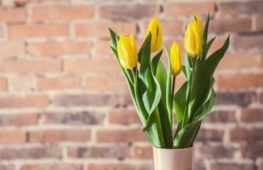 Still life with yellow tulips