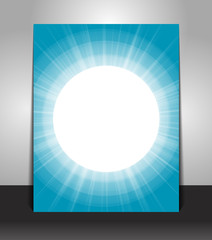 Abstract blue poster template background with rays