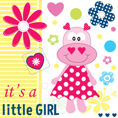 hippo baby girl shower card vector illustration