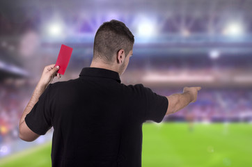Referee showing the red card