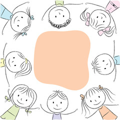 Kids around circle - chalk drawing