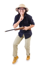 Funny hunter wearing safari hat