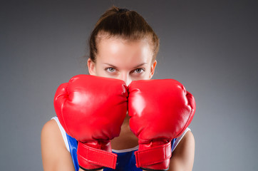 Woman boxer in uniform with US symbols