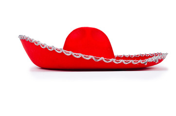 Red mexixan sombrero hat isolated on white