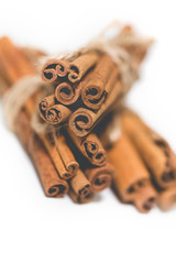 Stack of cinnamon with blurred background
