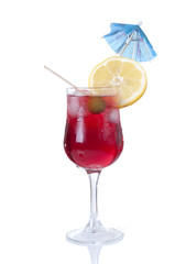 alcoholic cocktail with umbrella  isolated on white background